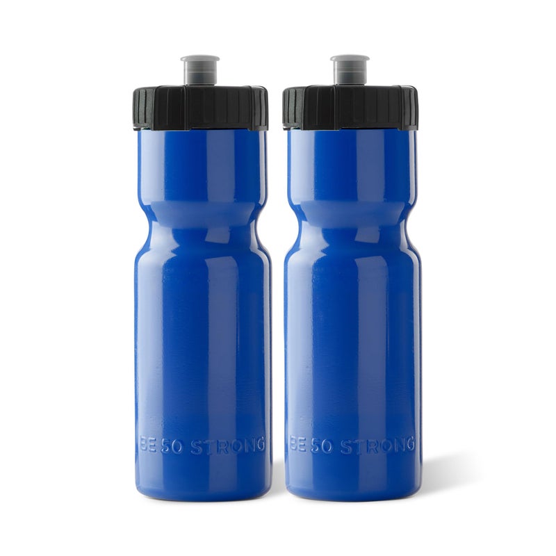50 Strong Sports Water Bottles 2-Pack â€“ Reusable 22 oz BPA-Free Plastic Bottles with Pull Top Cap â€“ Made in USA â€“ Top Rack Dishwasher Safe â€“ Fits Most Bike Cages Brand - Blue - Image 1